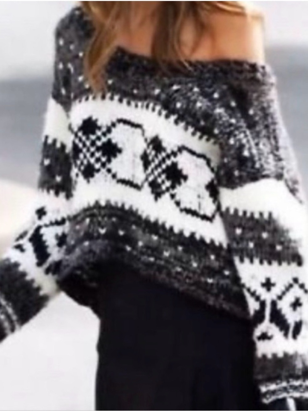 Free People Black & white Alpine Pullover Sweater Wool Alpaca